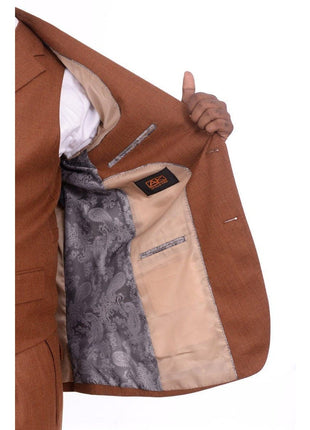 Apollo King THREE PIECE SUITS Apollo King Classic Fit Rust Brown Check Three Piece Wool Suit With Peak Lapels