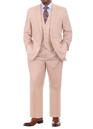 Apollo King THREE PIECE SUITS Apollo King Classic Fit Solid Tan With Subtle Sheen Three Piece Wool Suit
