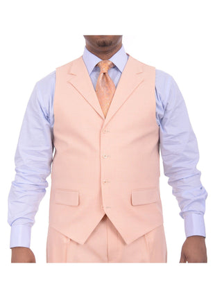 Apollo King THREE PIECE SUITS Apollo King Mens Solid Peach Three Piece Wool Suit With Peak Lapels