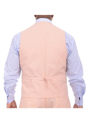 Apollo King THREE PIECE SUITS Apollo King Mens Solid Peach Three Piece Wool Suit With Peak Lapels