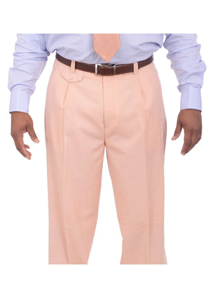Apollo King THREE PIECE SUITS Apollo King Mens Solid Peach Three Piece Wool Suit With Peak Lapels