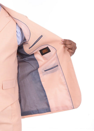 Apollo King THREE PIECE SUITS Apollo King Mens Solid Peach Three Piece Wool Suit With Peak Lapels