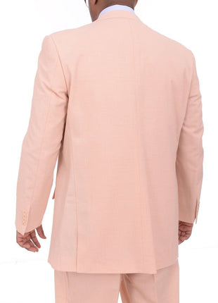 Apollo King THREE PIECE SUITS Apollo King Mens Solid Peach Three Piece Wool Suit With Peak Lapels