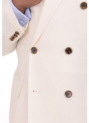 Apollo King TWO PIECE SUITS Apollo King Solid Off White Cream 6-on-2 Double Breasted Wool Suit