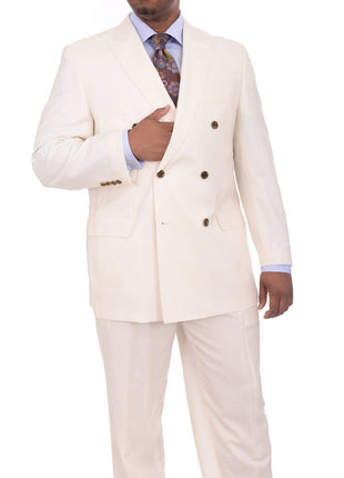 Apollo King TWO PIECE SUITS Apollo King Solid Off White Cream 6-on-2 Double Breasted Wool Suit