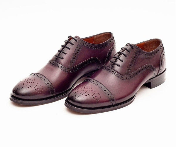 Shop Burgundy Leather Brogue Oxford Dress Shoes