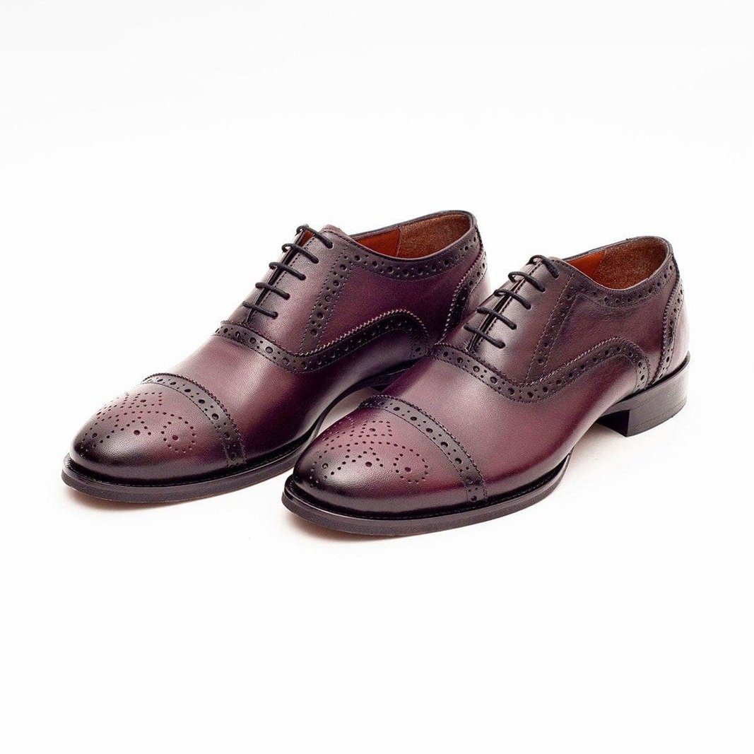 Ariston Ariston Mens Burgundy Oxford Lace-up Leather Dress Shoes