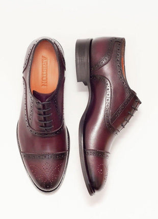 Ariston Ariston Mens Burgundy Oxford Lace-up Leather Dress Shoes