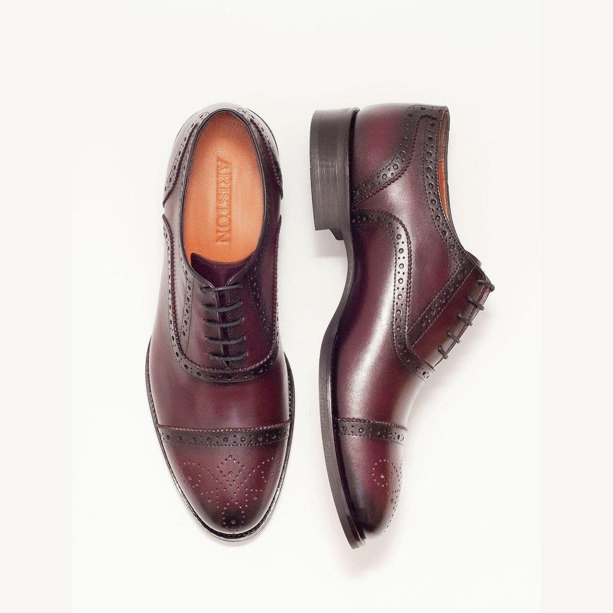 Ariston Ariston Mens Burgundy Oxford Lace-up Leather Dress Shoes