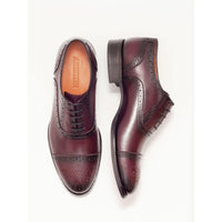 Thumbnail for Ariston Ariston Mens Burgundy Oxford Lace-up Leather Dress Shoes