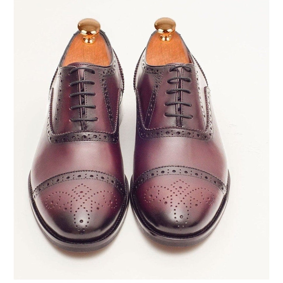 Shop Burgundy Leather Brogue Oxford Dress Shoes The Suit Depot