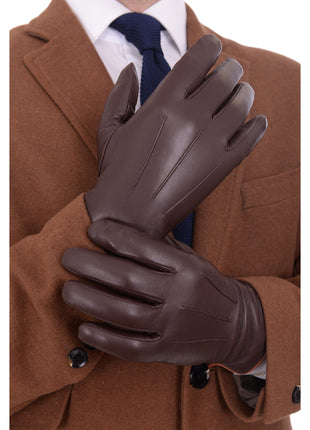 Ariston Ariston Mens Solid Brown Touch Screen Leather Gloves