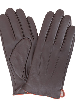 Ariston Ariston Mens Solid Brown Touch Screen Leather Gloves