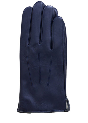 Ariston Ariston Mens Solid Navy Blue Touch Screen Leather Gloves