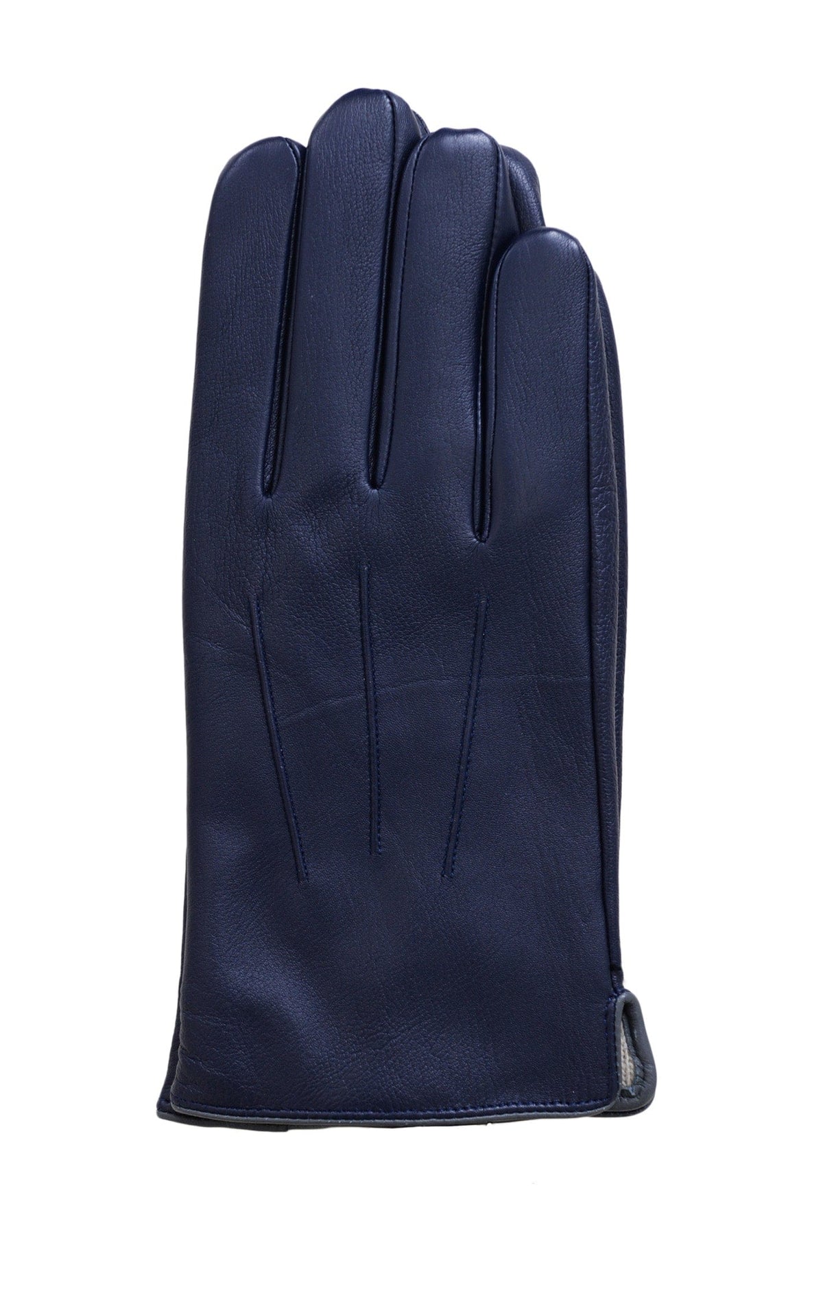 Ariston Ariston Mens Solid Navy Blue Touch Screen Leather Gloves