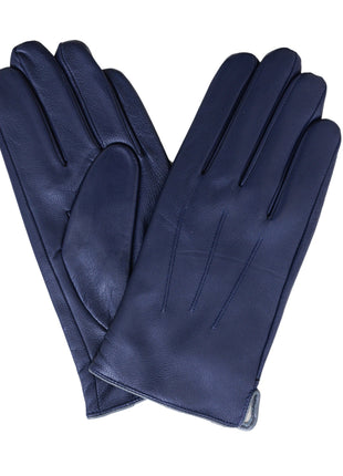 Ariston Ariston Mens Solid Navy Blue Touch Screen Leather Gloves