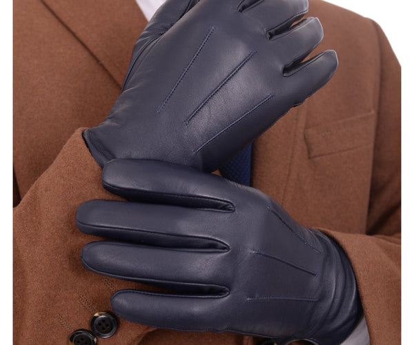 Ariston Mens Solid Navy Blue Touch Screen Genuine Leather Gloves XL Ariston Mens Solid Navy Blue Touch Screen Genuine Leather Gloves XL