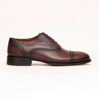Thumbnail for Ariston SHOES 9W Ariston Mens Chestnut Brown lace-up Oxford Leather Dress Shoes