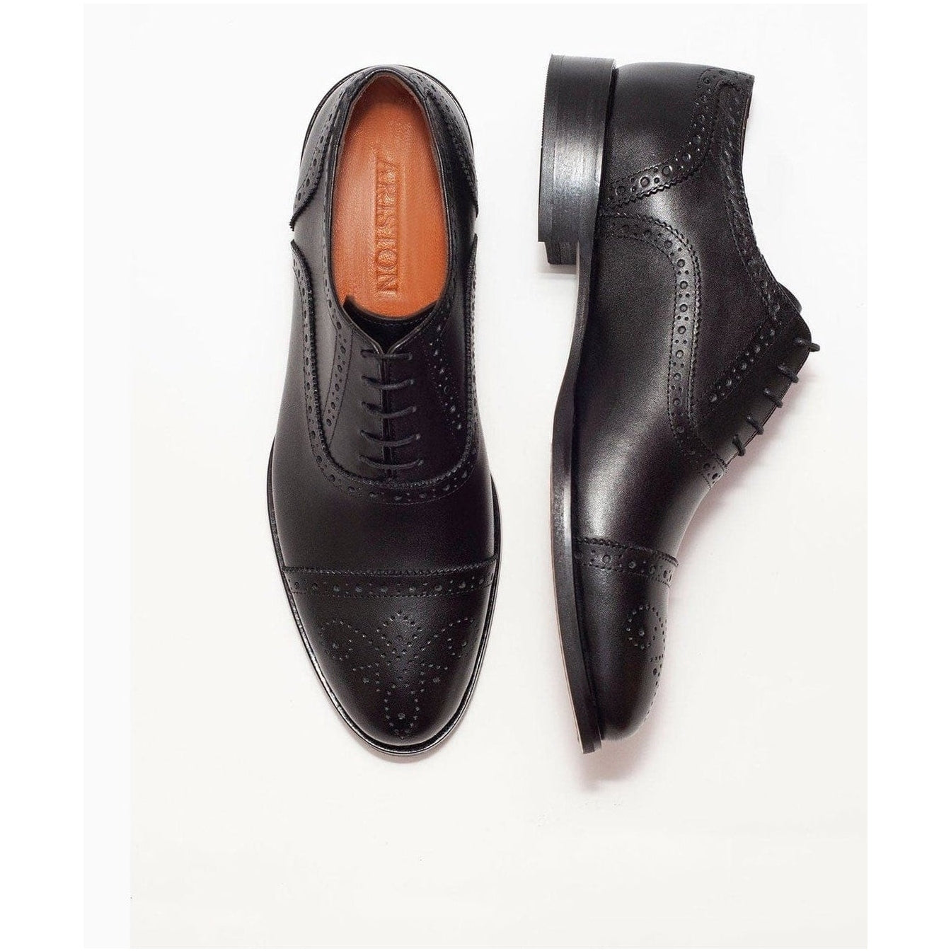 Shop Black Leather Brogue Oxford Dress Shoes