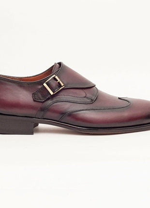Ariston SHOES Ariston Mens Burgundy Single Monk Strap Leather Dress Shoes
