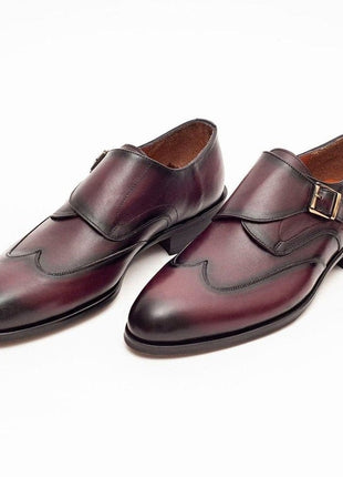 Ariston SHOES Ariston Mens Burgundy Single Monk Strap Leather Dress Shoes