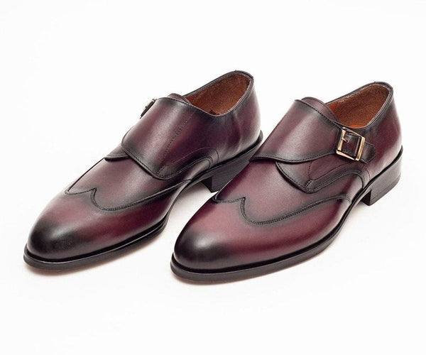 Ariston Mens Burgundy Single Monk Strap Leather Dress Shoes, 8