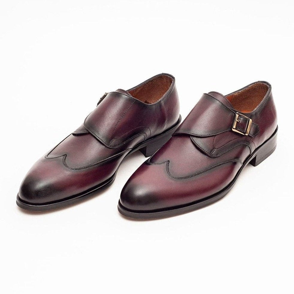 Shop Burgundy Leather Monk Strap Dress Shoes The Suit Depot