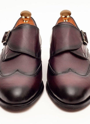 Ariston SHOES Ariston Mens Burgundy Single Monk Strap Leather Dress Shoes