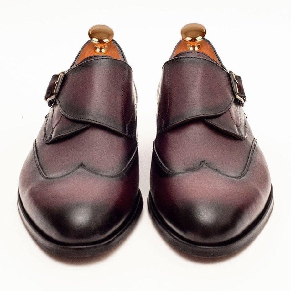 Shop Burgundy Leather Monk Strap Dress Shoes The Suit Depot
