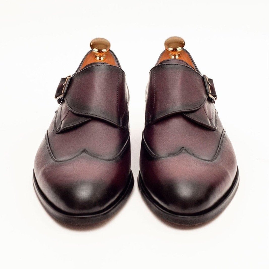 Ariston SHOES Ariston Mens Burgundy Single Monk Strap Leather Dress Shoes