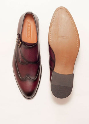 Ariston SHOES Ariston Mens Burgundy Single Monk Strap Leather Dress Shoes