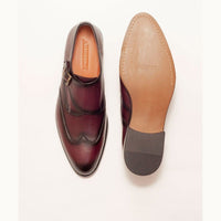 Thumbnail for Ariston SHOES Ariston Mens Burgundy Single Monk Strap Leather Dress Shoes