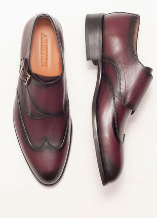 Ariston SHOES Ariston Mens Burgundy Single Monk Strap Leather Dress Shoes