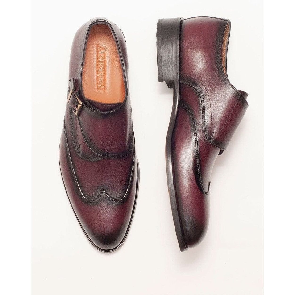 burgundy monk strap dress shoes Ariston Mens Burgundy Single Monk Strap Leather Dress Shoes, 8