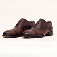 Thumbnail for Ariston SHOES Ariston Mens Chestnut Brown lace-up Oxford Leather Dress Shoes