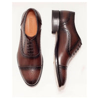 Thumbnail for Ariston SHOES Ariston Mens Chestnut Brown lace-up Oxford Leather Dress Shoes