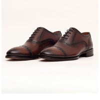 Thumbnail for Ariston SHOES Ariston Mens Chestnut Brown Oxford Lace-up Leather Dress Shoes