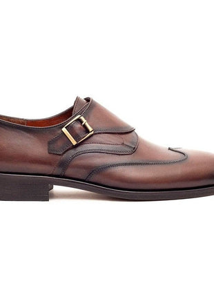 Ariston SHOES Ariston Mens Chestnut Brown Single Monk Strap Leather Dress Shoes