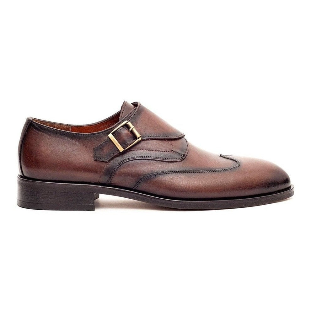 Ariston SHOES Ariston Mens Chestnut Brown Single Monk Strap Leather Dress Shoes