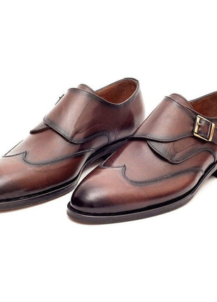 Ariston SHOES Ariston Mens Chestnut Brown Single Monk Strap Leather Dress Shoes