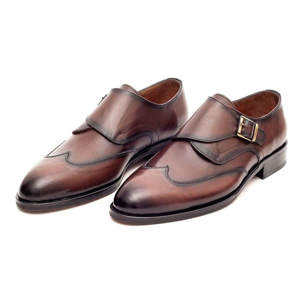 Ariston SHOES Ariston Mens Chestnut Brown Single Monk Strap Leather Dress Shoes