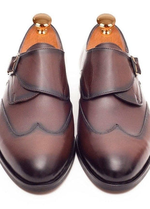 Ariston SHOES Ariston Mens Chestnut Brown Single Monk Strap Leather Dress Shoes