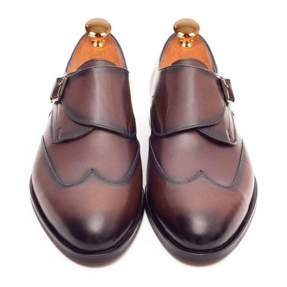 Ariston Mens Chestnut Brown Single Monk Strap Leather Dress Shoes, 9 Ariston Mens Chestnut Brown Single Monk Strap Leather Dress Shoes, 9