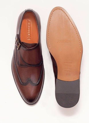 Ariston SHOES Ariston Mens Chestnut Brown Single Monk Strap Leather Dress Shoes