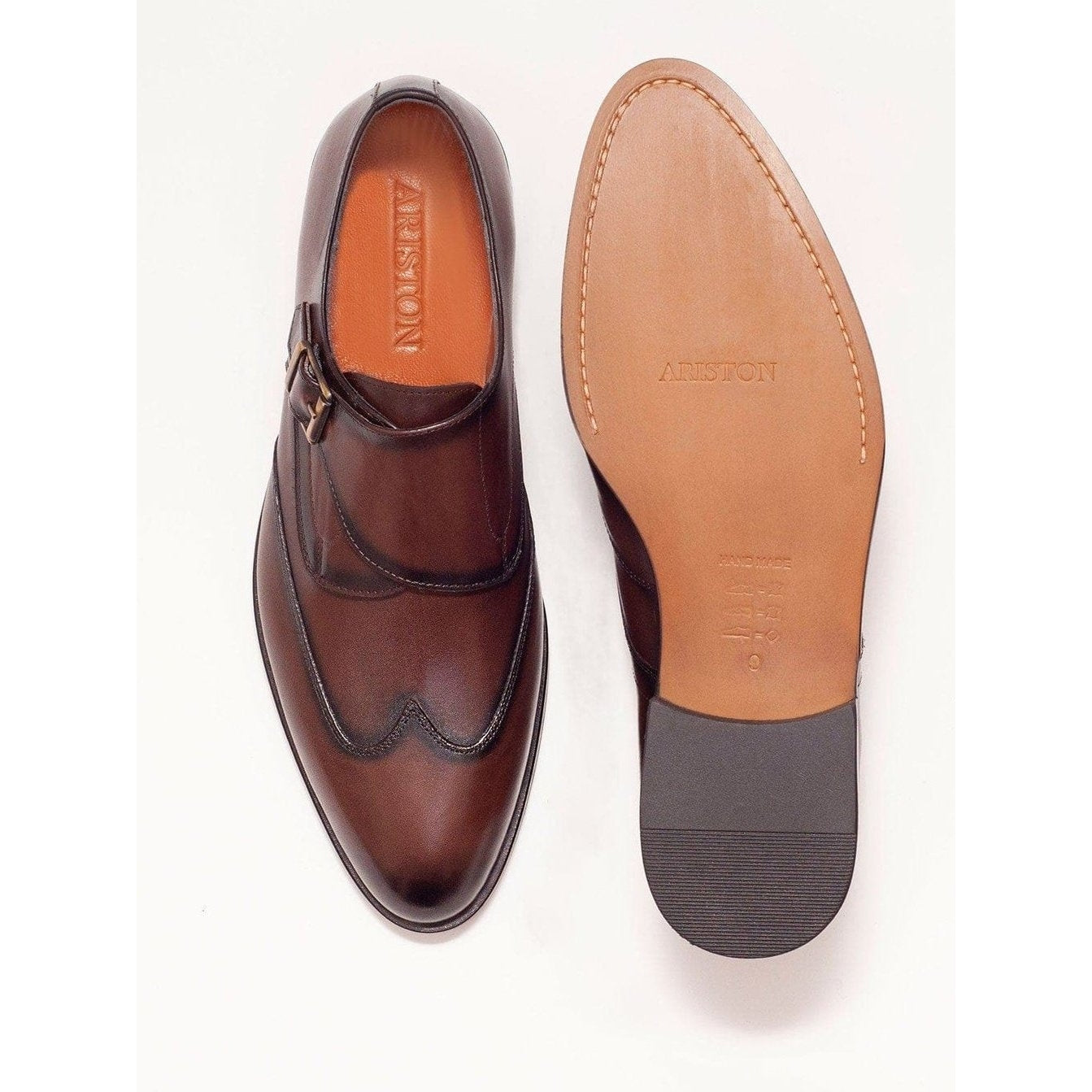 Ariston Mens Chestnut Brown Single Monk Strap Leather Dress Shoes, 9 Ariston Mens Chestnut Brown Single Monk Strap Leather Dress Shoes, 9