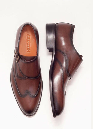Ariston SHOES Ariston Mens Chestnut Brown Single Monk Strap Leather Dress Shoes