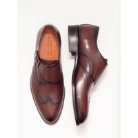 Thumbnail for Ariston SHOES Ariston Mens Chestnut Brown Single Monk Strap Leather Dress Shoes