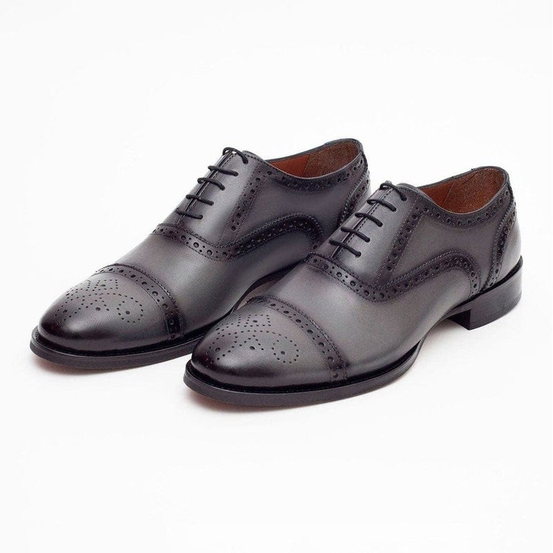 Mens Dress Aston Grey Cenalian Oxford Ariston Mens Gray Oxford Lace-Up  Leather Dress Shoes,