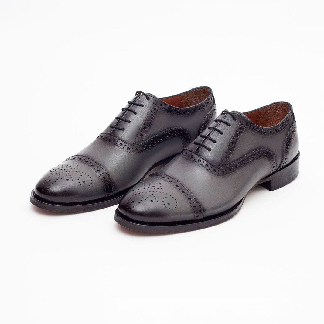 Ariston SHOES Ariston Mens Gray Oxford Lace-up Leather Dress Shoes