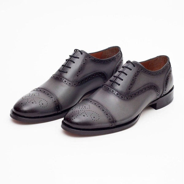 Ariston Mens Gray Oxford Lace-Up Leather Dress Shoes, 10.5